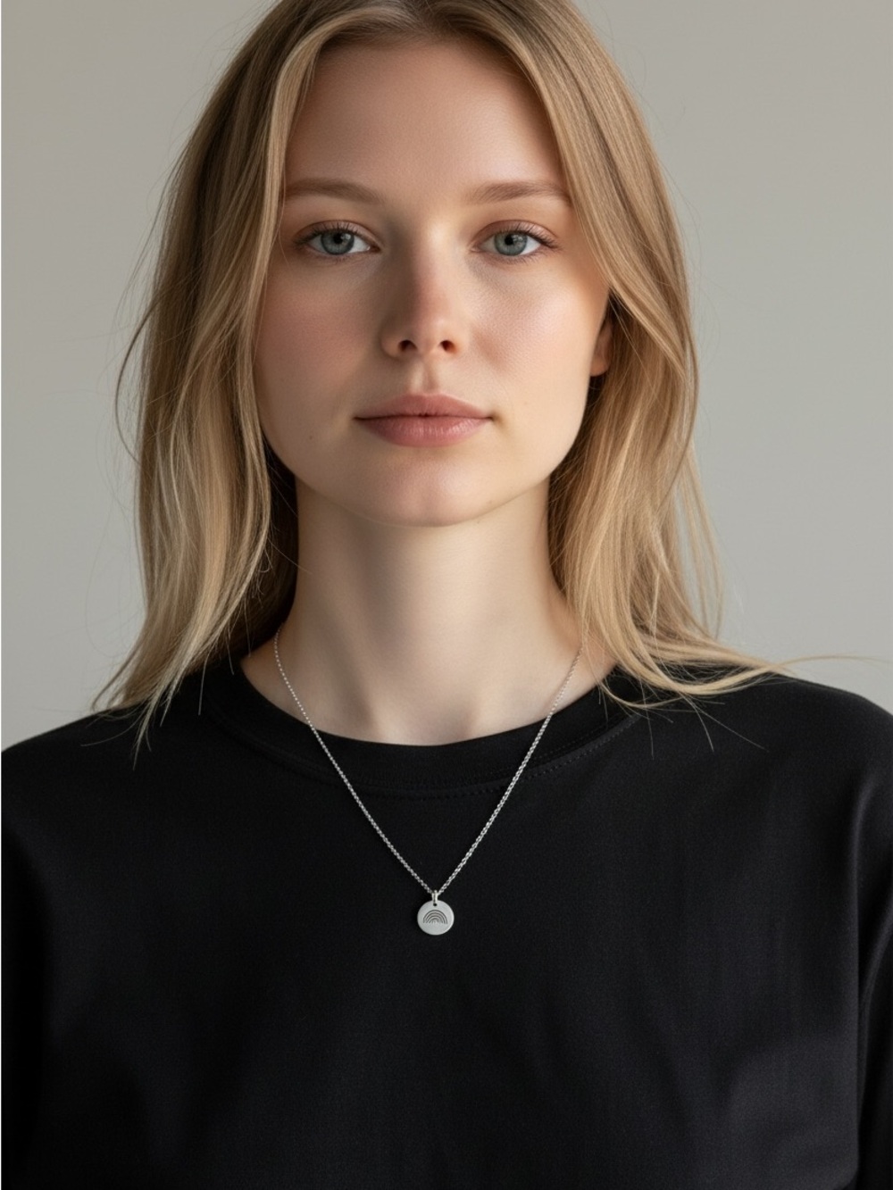 10/24 Sterling Silver Round Pendant Necklace - Silver